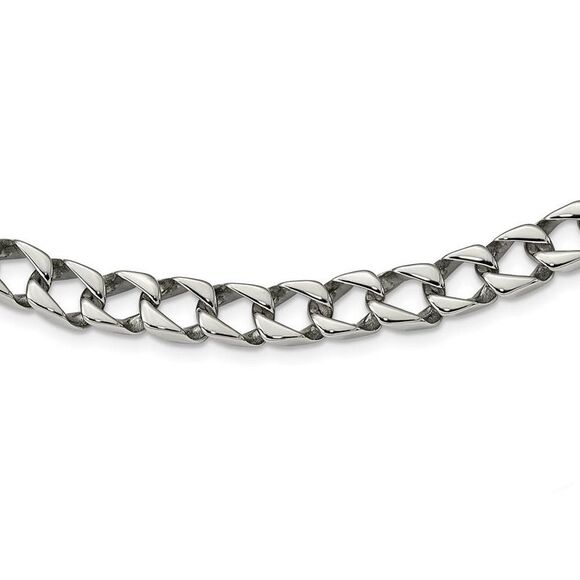 Men's 9mm Stainless Steel Polished Square Curb Chain Necklace, 24 Inch - Picture 2 of 8